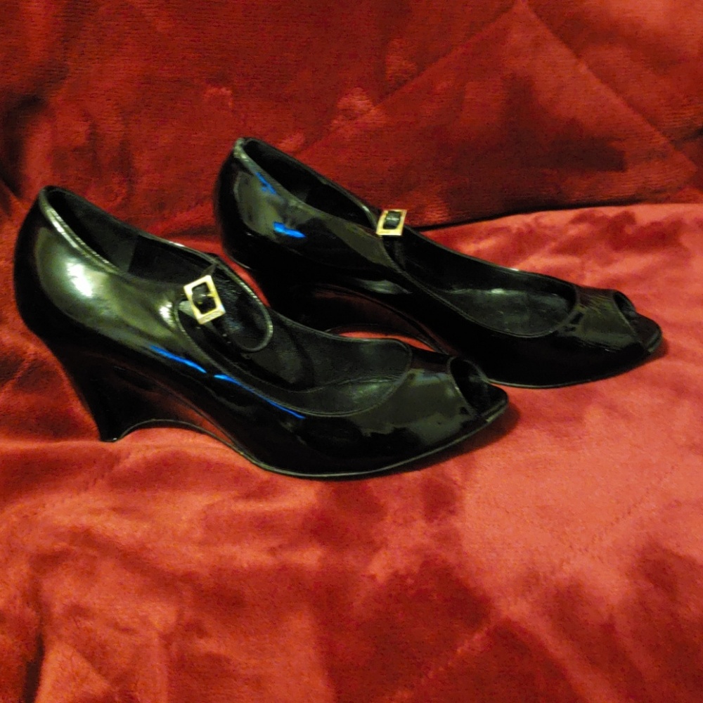 Fendi Peep toe Patent Leather Mary Jane Wedges